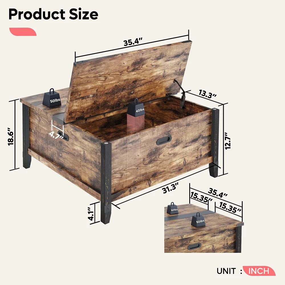 35.4" Square Coffee Table with Storage B15713