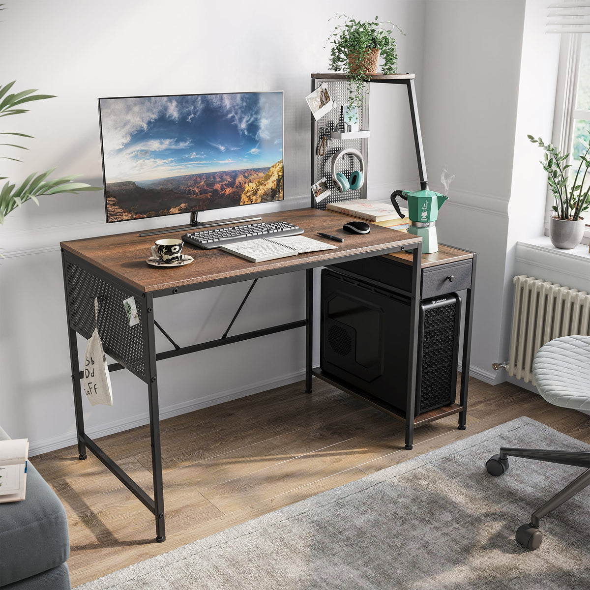 48 Inch Computer Desk with Shelves and Storage Drawer B896407