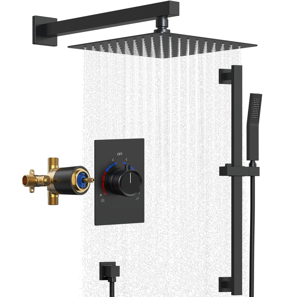 Matte Black 10 in. Shower Faucet Set with Handheld Slide Bar Y900198