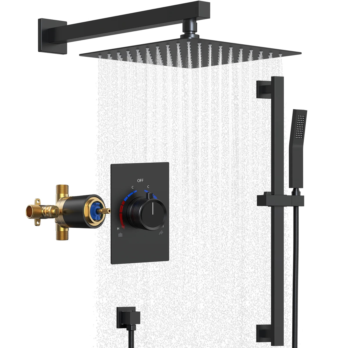 Matte Black 10 in. Shower Faucet Set with Handheld Slide Bar Y900198