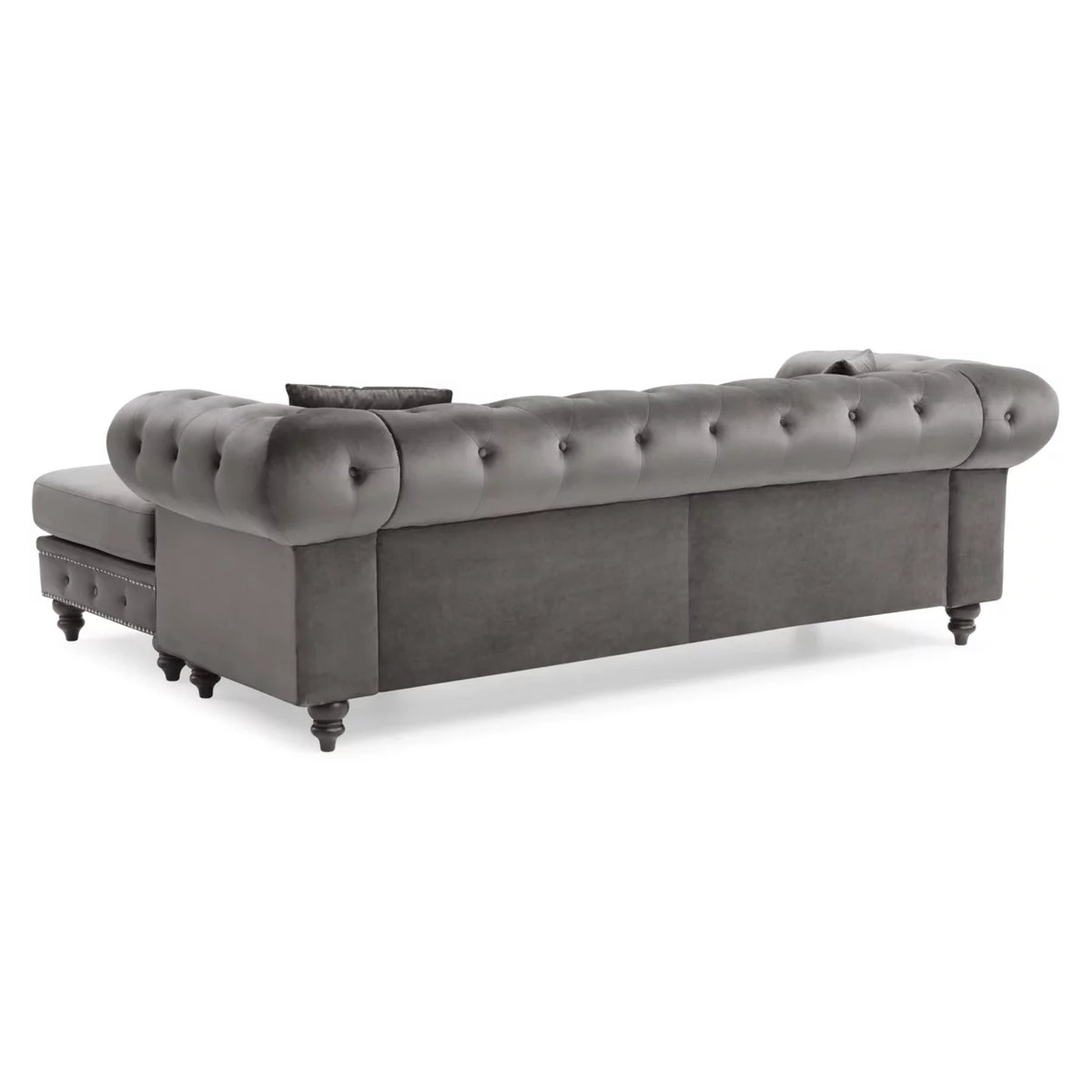 Dark Gray Velvet L-Shape 3-Seater Sofa with 2-Throw Pillow R74368