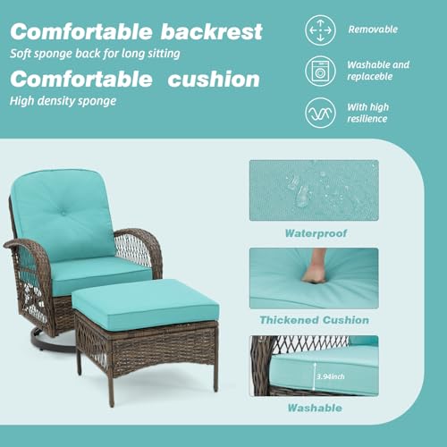 3 Pieces Wicker Patio Bistro Set with Rocking Chair and Glass Coffee Table T34727