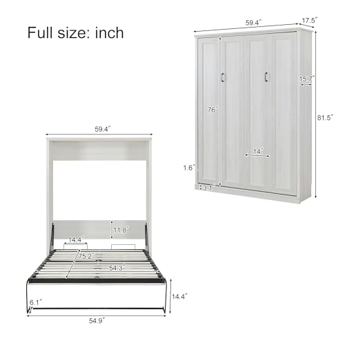 Full Size Brown Murphy Bed with Charging Station E393