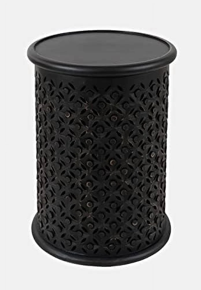 Antique Black Hardwood Drum End Table G889