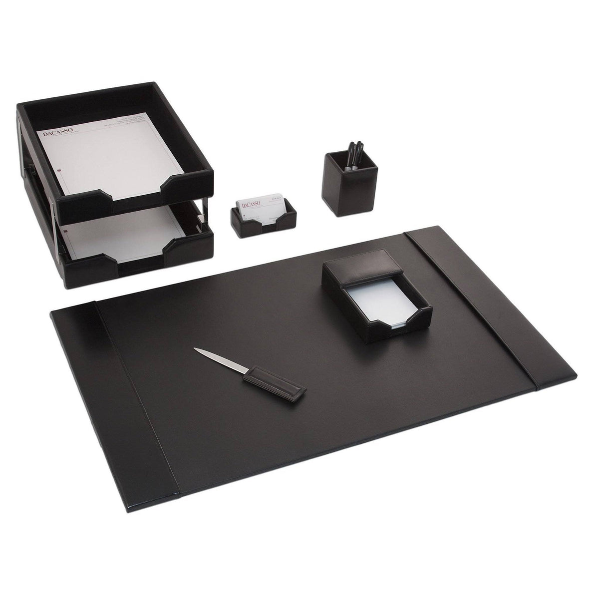 Black Leather 8-Piece Desk Set I10594