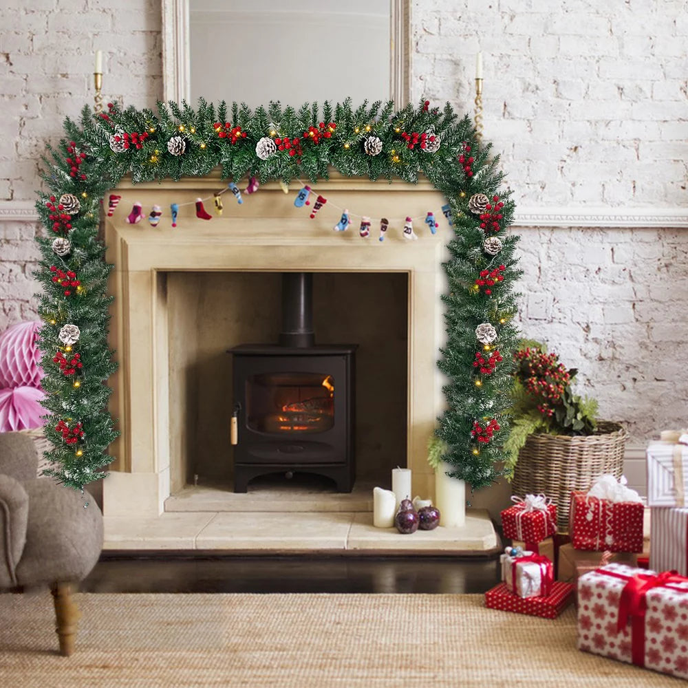 9ft Pre-Lit Christmas Garland with 50 LED Light and Pine Cones and Berries R740727