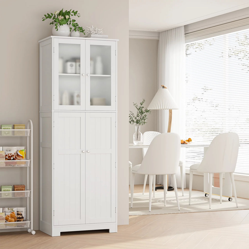 White Frosted Glass Kitchen Pantry Cabinet D8806