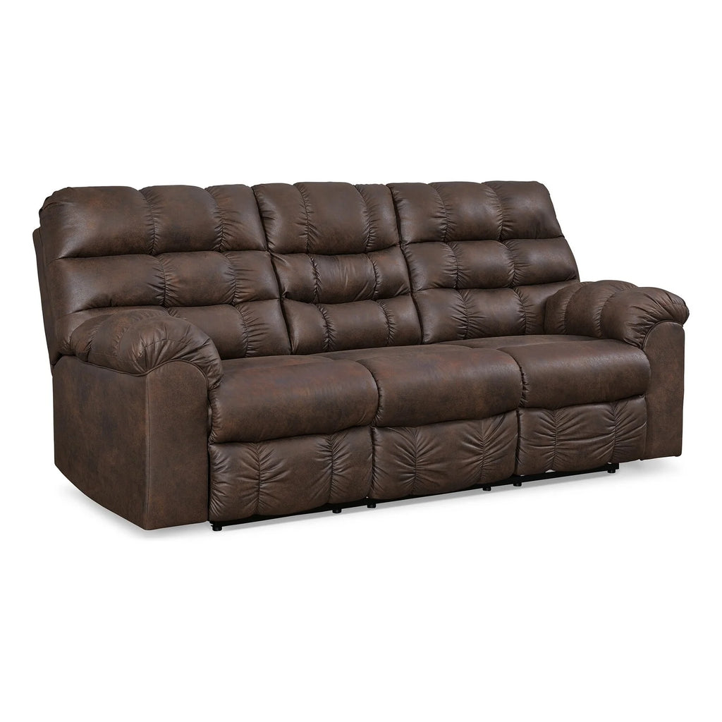90 Inch Reclining Sofa with Drop Down Table and 2 Cup Holder, Dark Brown F687057