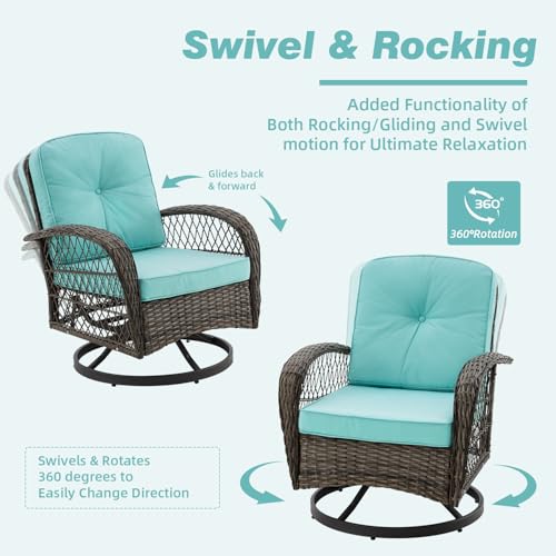 3 Pieces Wicker Patio Bistro Set with Rocking Chair and Glass Coffee Table T34727