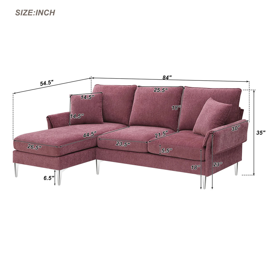 Dark Pink L-Shaped Convertible Sectional Sofa with Reversible Chaise Lounge A613601