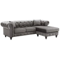 Dark Gray Velvet L-Shape 3-Seater Sofa with 2-Throw Pillow R74368