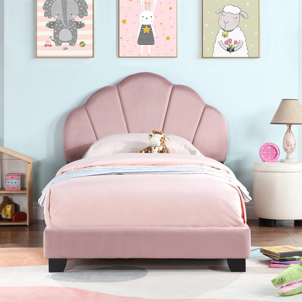 Pink Upholstered Twin Size Platform Bed E4889