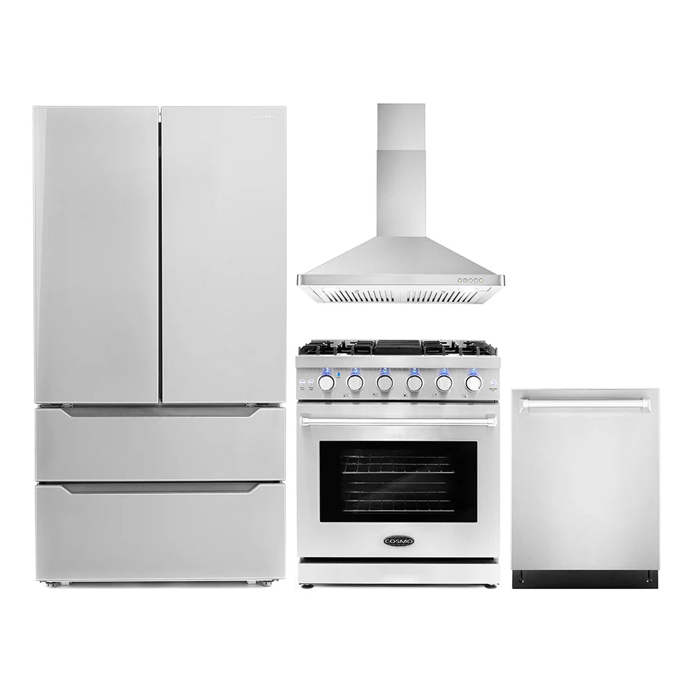 30 Gas Range, Wall Mount Range Hood, Refrigerator with Ice Maker and Dishwasher W84299