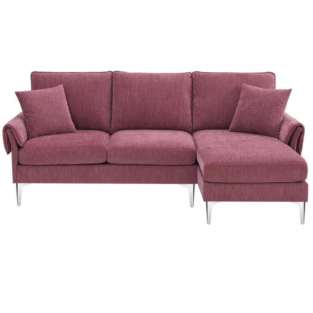 Dark Pink L-Shaped Convertible Sectional Sofa with Reversible Chaise Lounge A613601