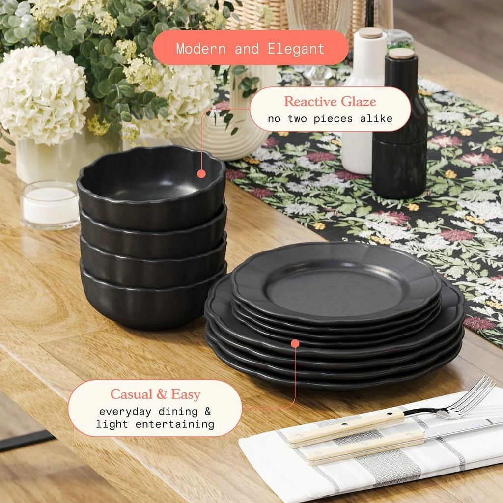 Black 12 Piece Stoneware Dinnerware Set M603