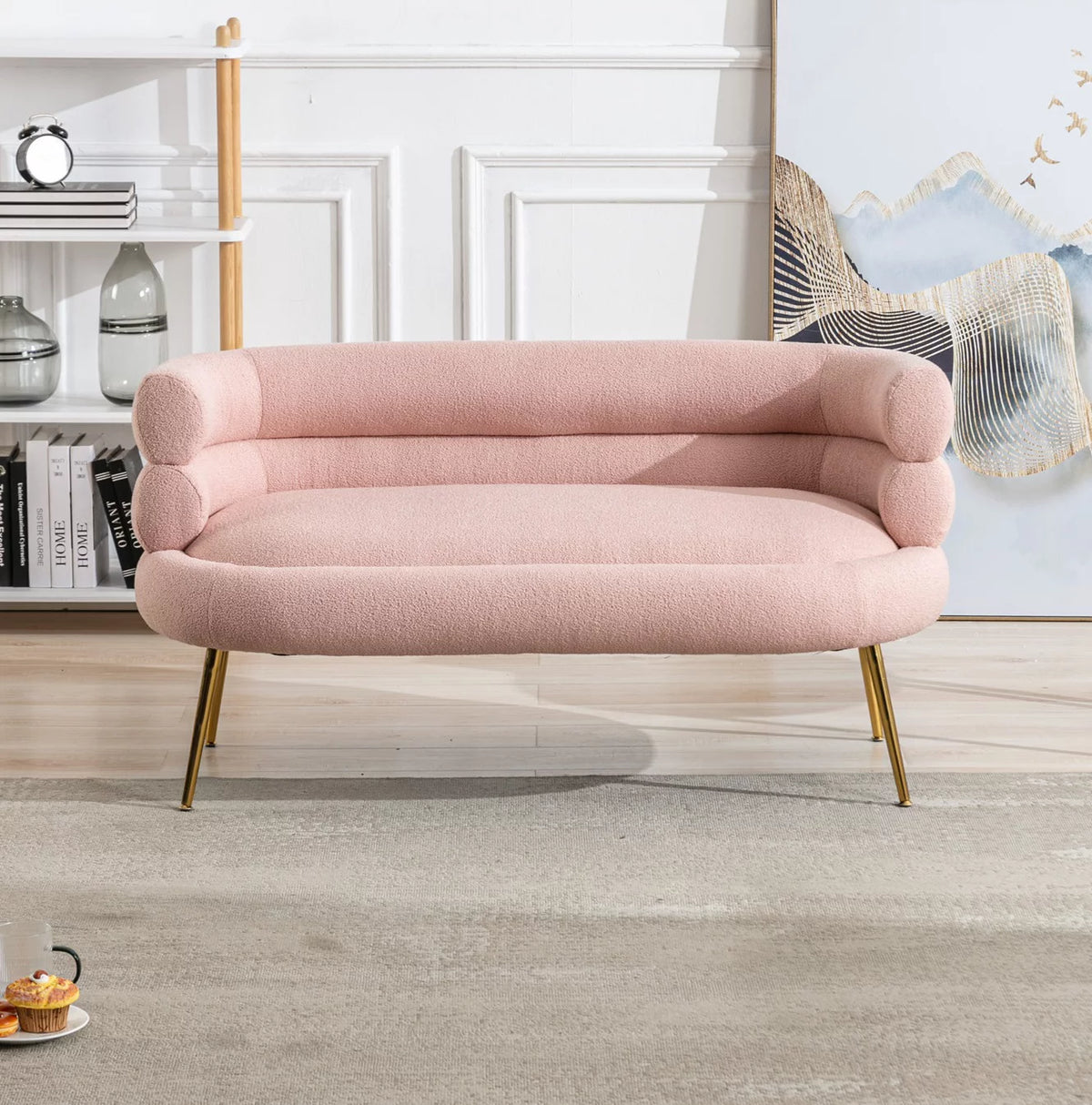 Pink Polyester Upholstered Wingback Accent Chair with Metal Legs X24188