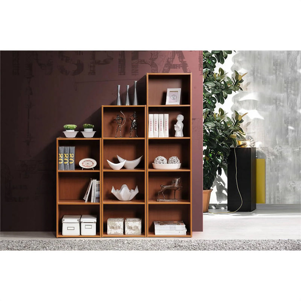 Four Shelf Wooden Bookcase in Cherry Finish K5348