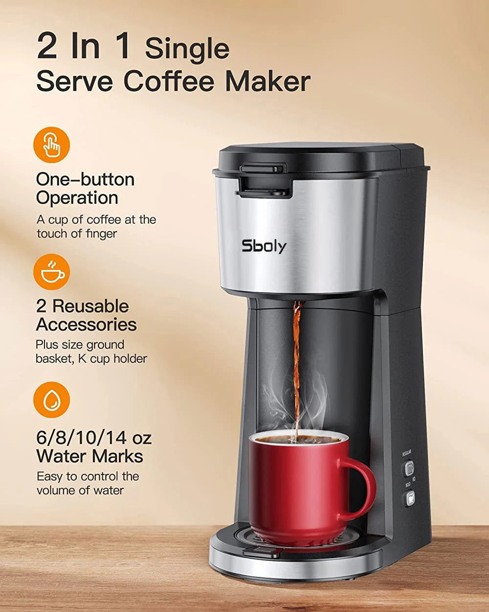 Single Serve Coffee Maker for K Cup & Ground Coffee, 6 to 14 oz Black A4488