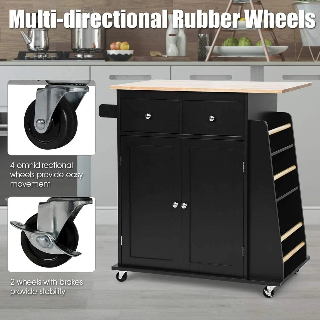 Black Wooden Kitchen Utility Cart with 2 Drawers I9661