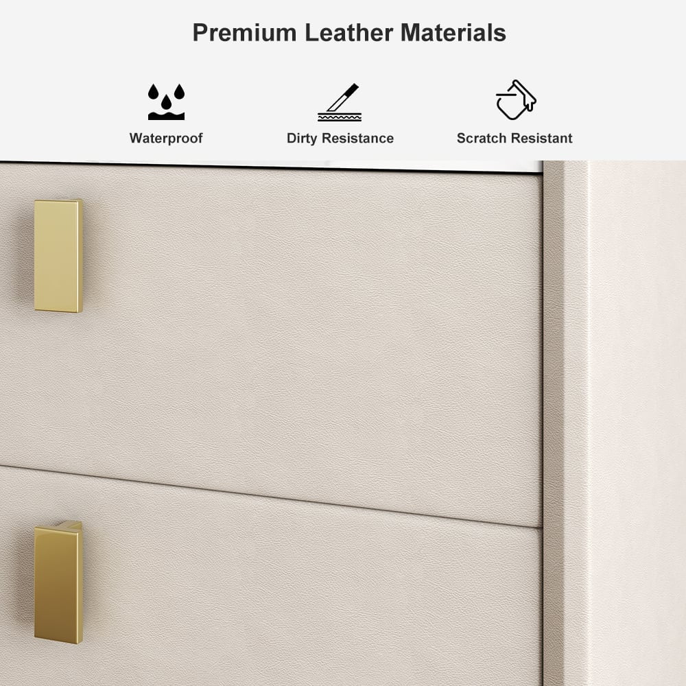 Modern 2 Drawers PU Leather Nightstand with Gold Metal Legs Q499300