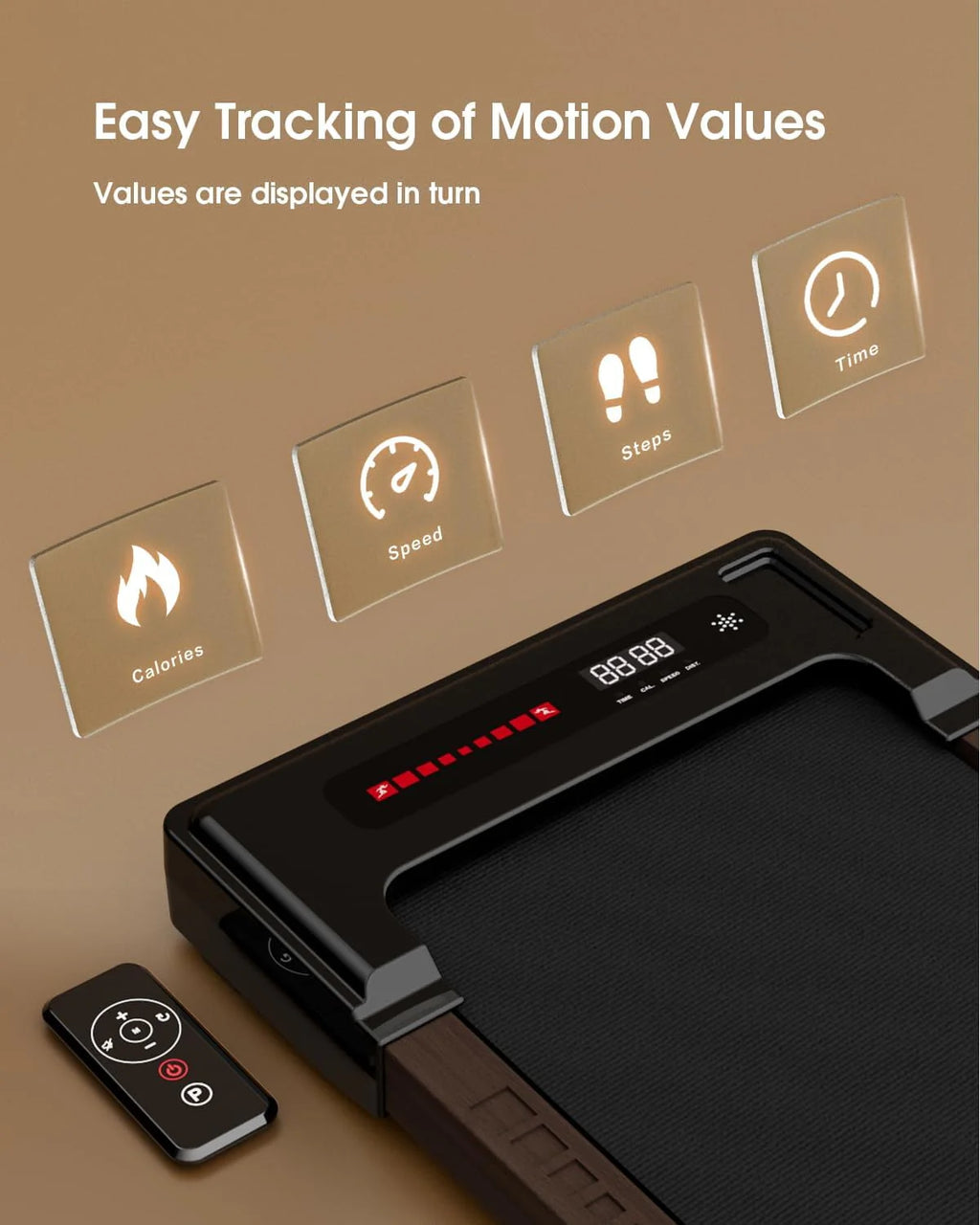 Under Desk Treadmill, Brown Wood Electric Treadmill with Remote Control W99856