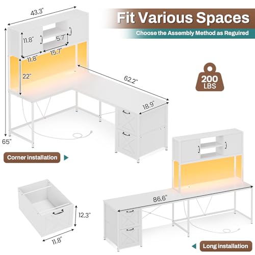 Black L Shaped Computer Desk with Fabric Drawers and Power Outlet Y38168