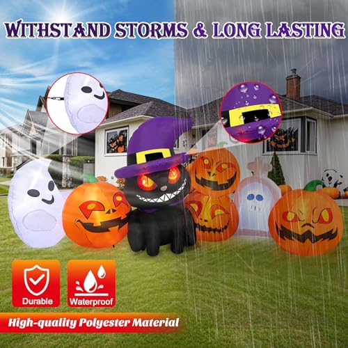 8 FT Halloween Inflatable Pumpkin Black Cat with LED Lights C759