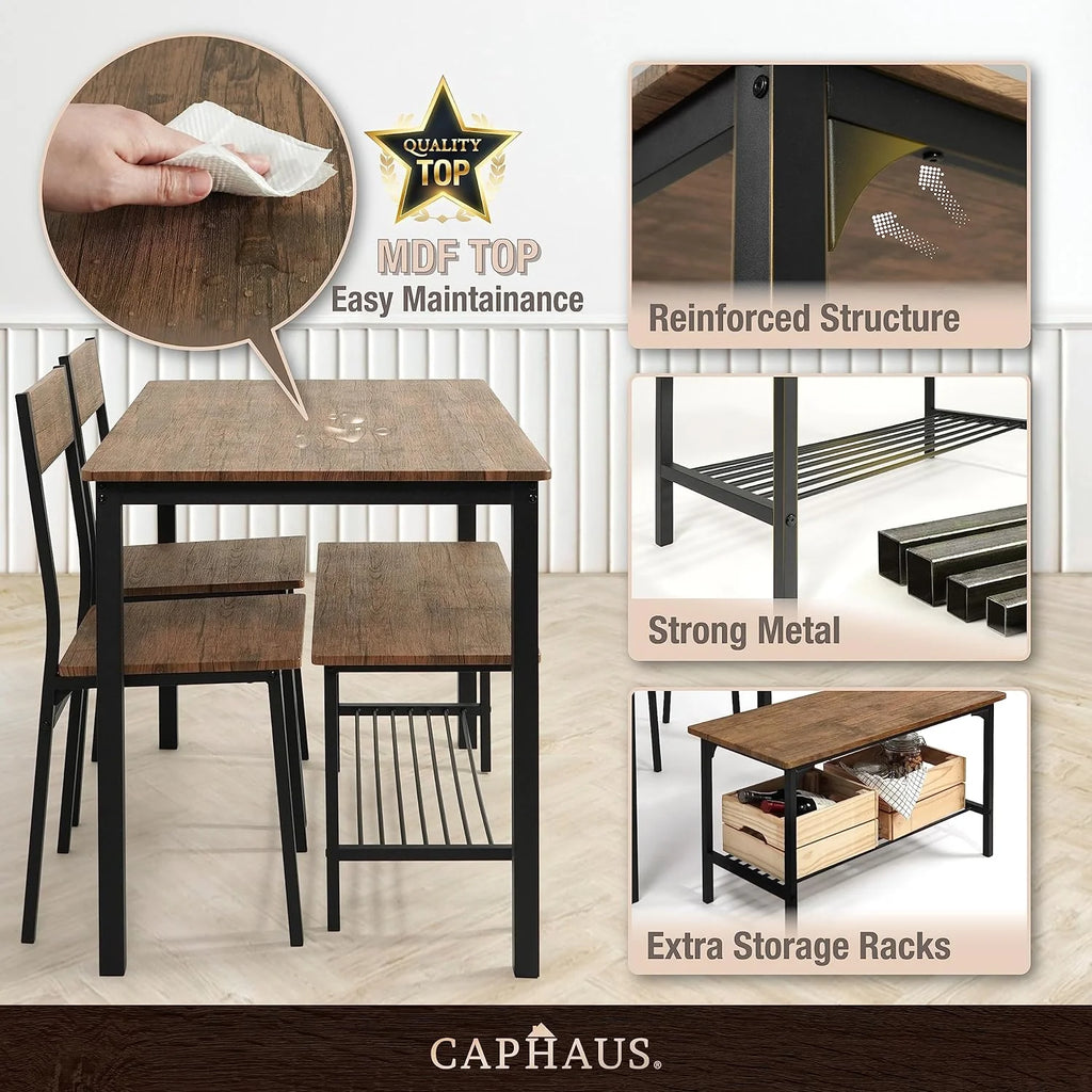 4 Pieces Dining Table Set with Bench and Chairs Y268494