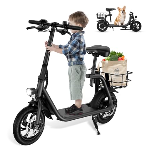 Electric Scooter with Seat and Basket, 850W Peak Motor, 25 Miles Range, 14" Tire Q194