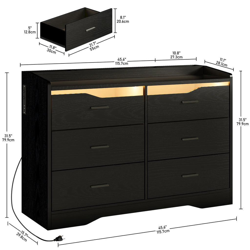 White 6 Drawer Dresser with LED Lights and Charging Station C889462