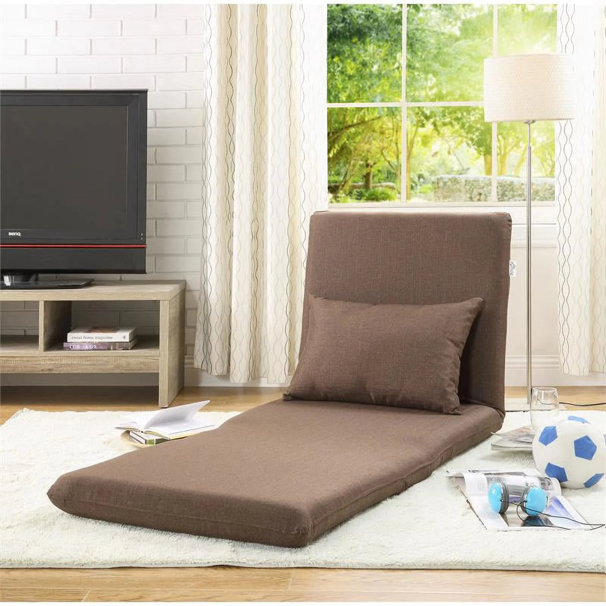 Brown Linen Floor Chair Z19624