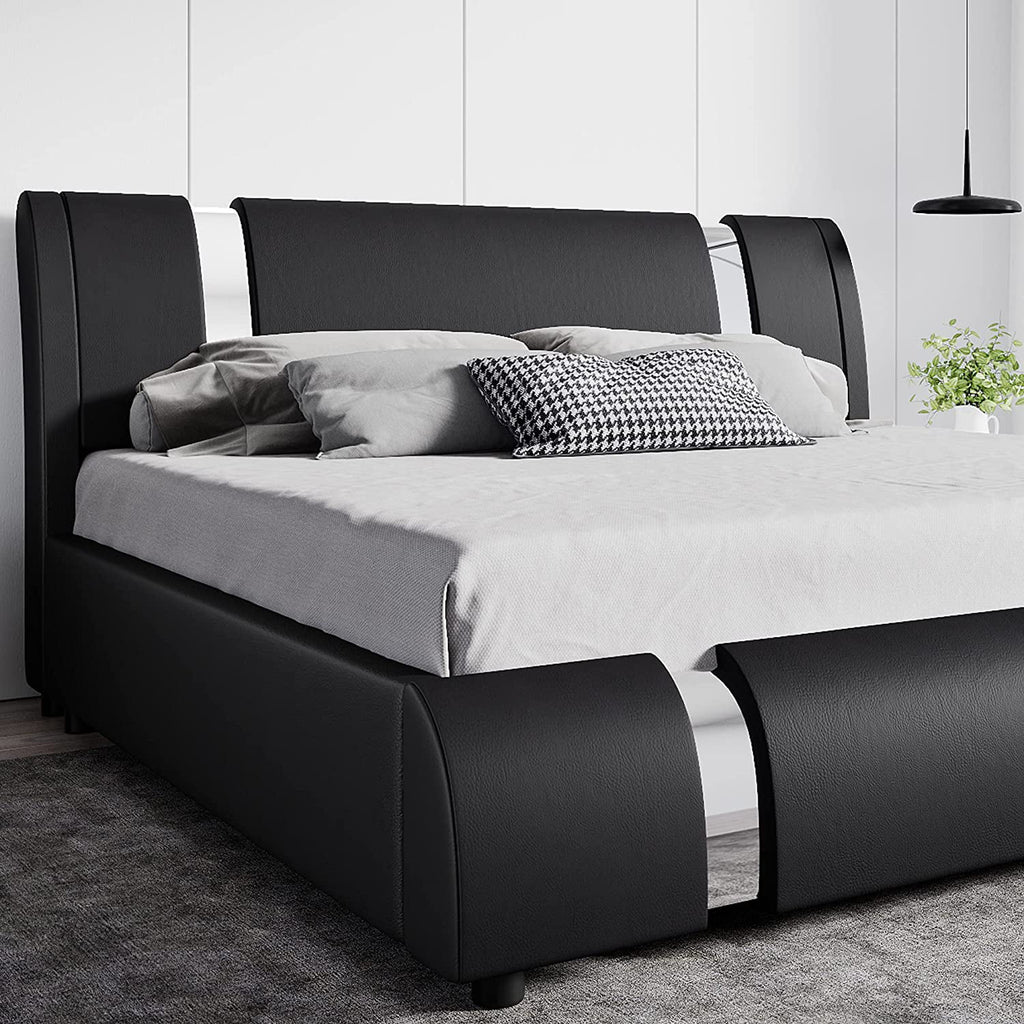 King Size Upholstered Platform Bed with Adjustable Headboard Black U26414