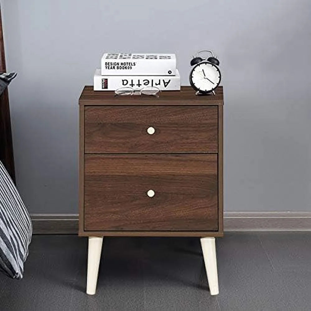 Solid Rubber Wood Nightstand with Drawers C8024