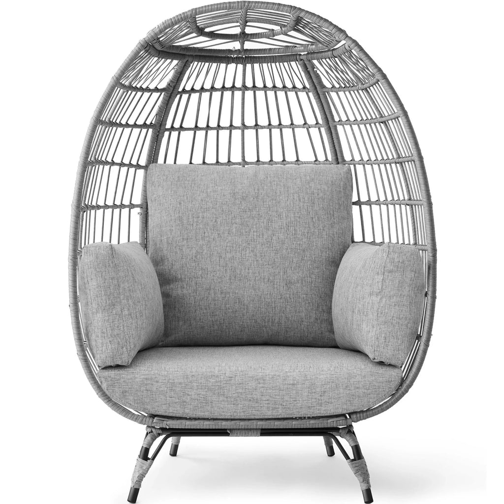 Oversized Black Wicker Egg Chair with Steel Frame K599552