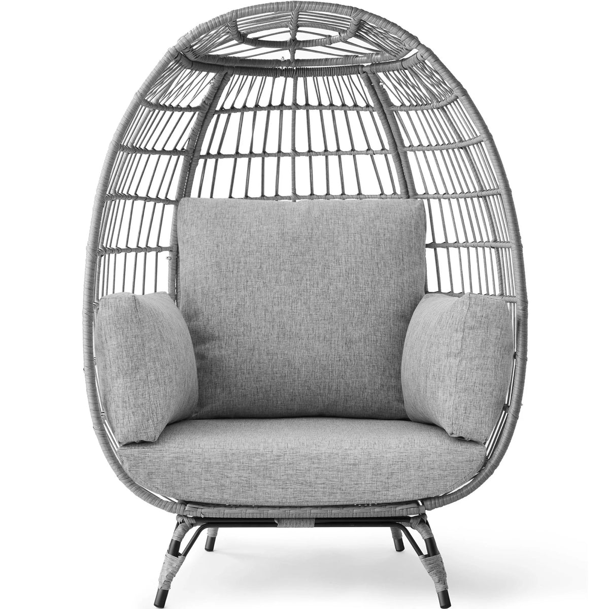 Oversized Black Wicker Egg Chair with Steel Frame K599552