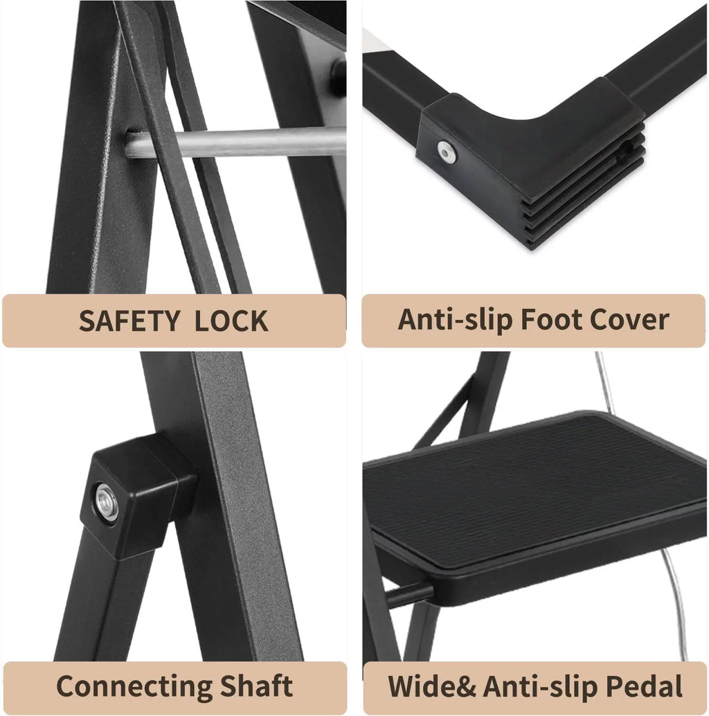 4 Step Folding Step Stool with Anti-Slip Pedal, 330lbs Capacity, Black L74096
