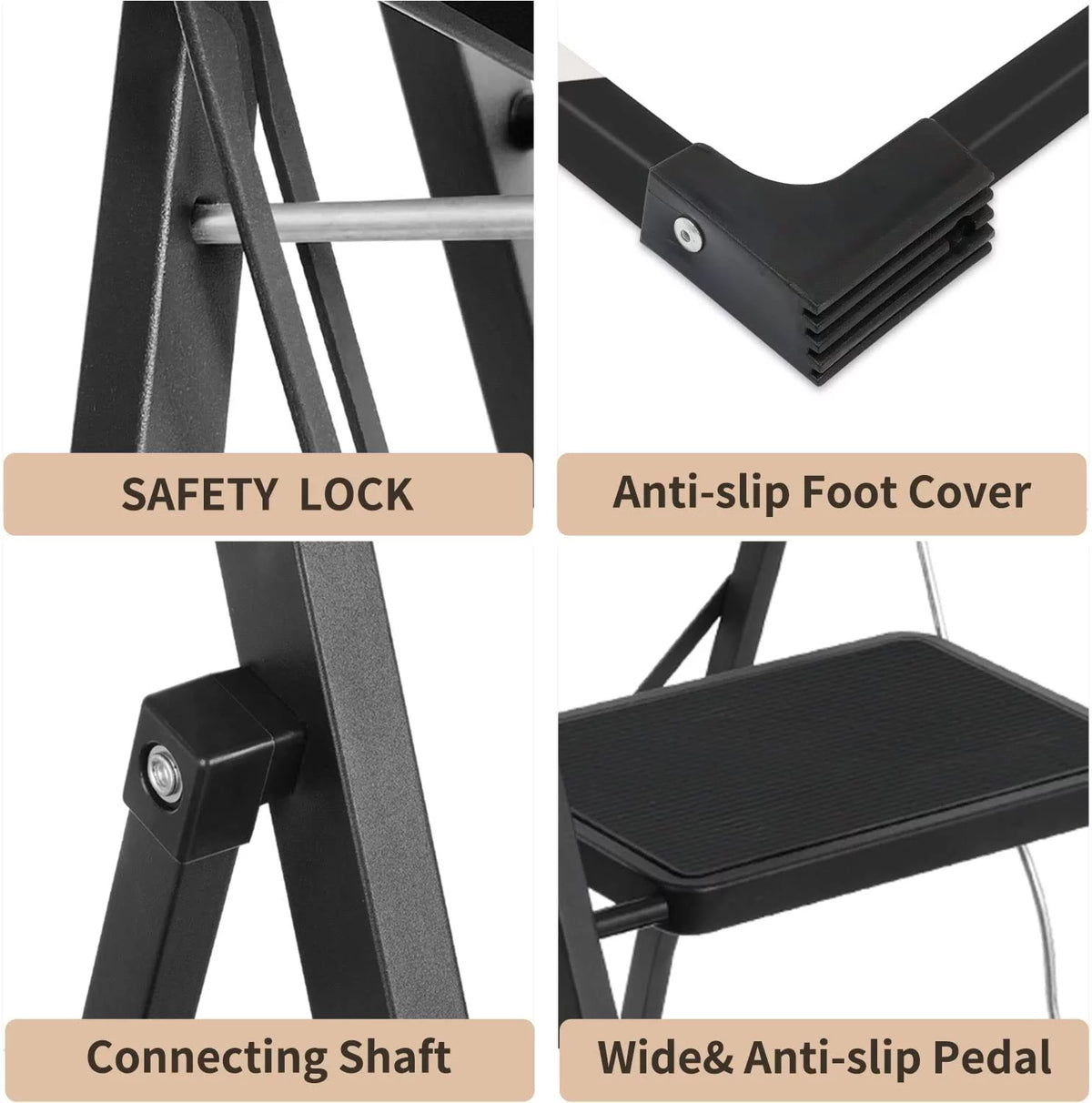 4 Step Folding Step Stool with Anti-Slip Pedal, 330lbs Capacity, Black L74096