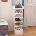 6-Tier White Wooden Shoe Rack with Storage Drawer H400