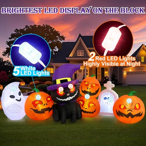 8 FT Halloween Inflatable Pumpkin Black Cat with LED Lights C759