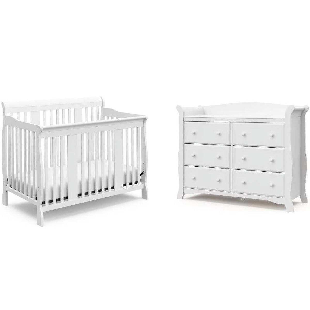 Convertible Baby Crib and 6-Drawer Double Dresser Set in Pure White M9182
