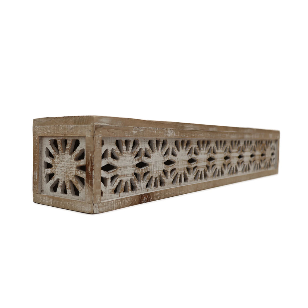 Hand-Carved Wooden Floral-Patterned Floating Wall Shelf X672473