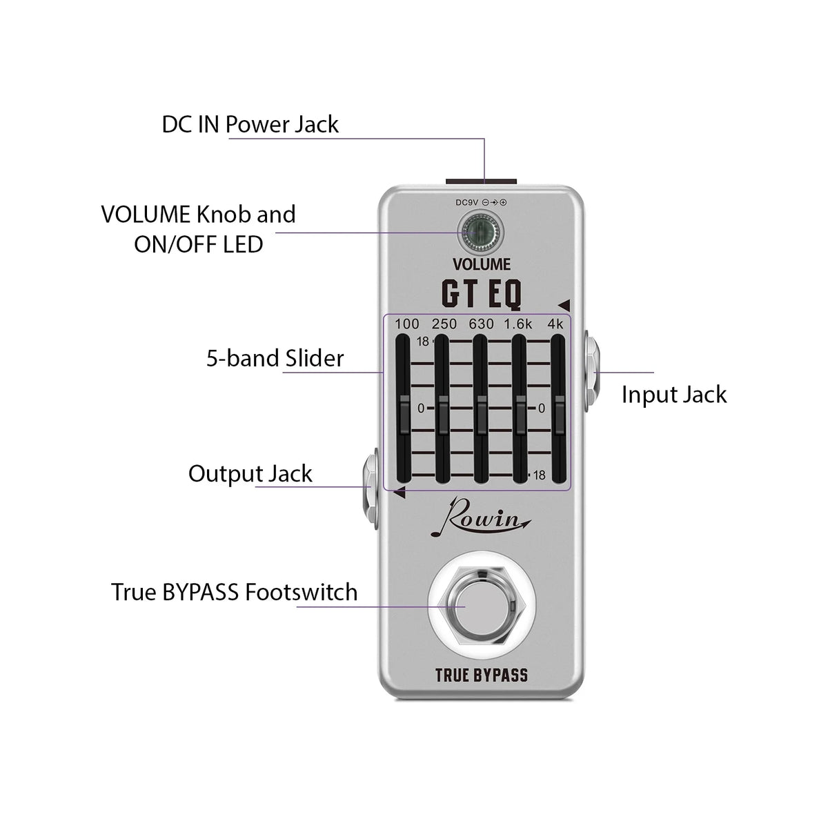 5-Band EQ Pedal for Electric Guitar with True Bypass S864
