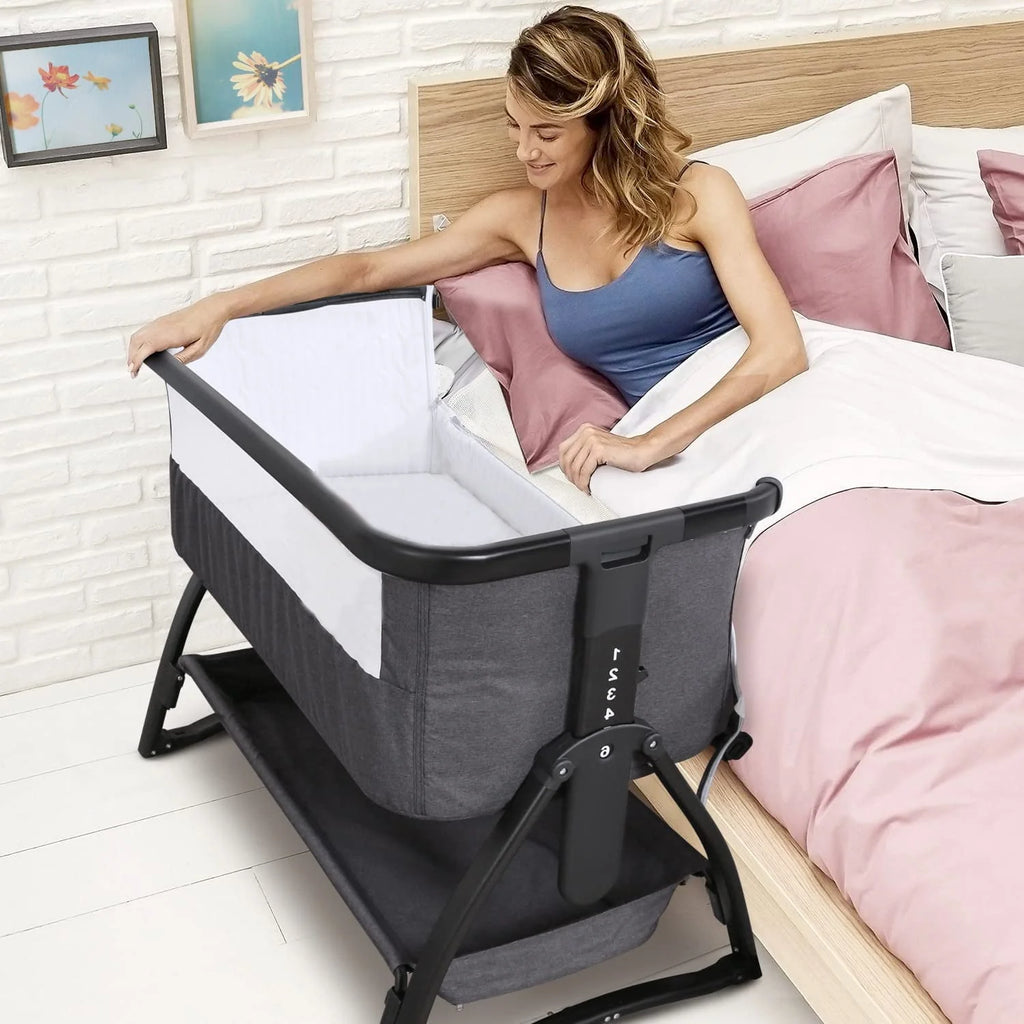 Baby Bassinet Bedside Sleeper Adjustable 7-Level Portable Bed Light Gray G4169