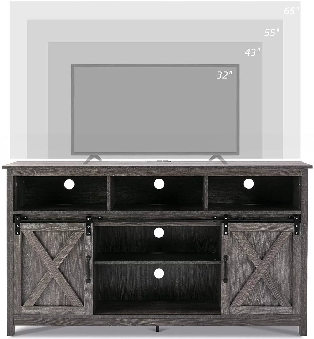 Farmhouse Barn Door TV Cabinet Media Console with Open Shelves White O9157
