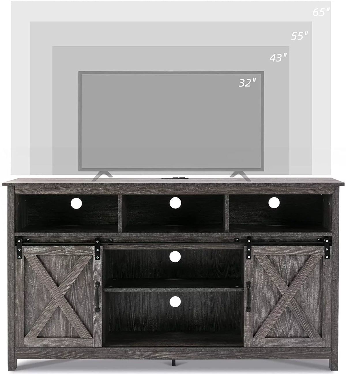 Farmhouse Barn Door TV Cabinet Media Console with Open Shelves White O9157