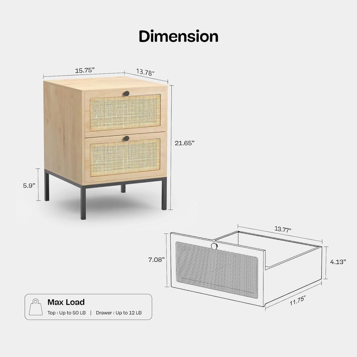 Set of 2 Rattan Storage Drawers and Shelf Nightstands A900341