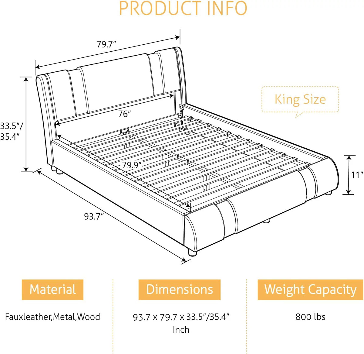 King Size Upholstered Platform Bed with Adjustable Headboard Black U26414