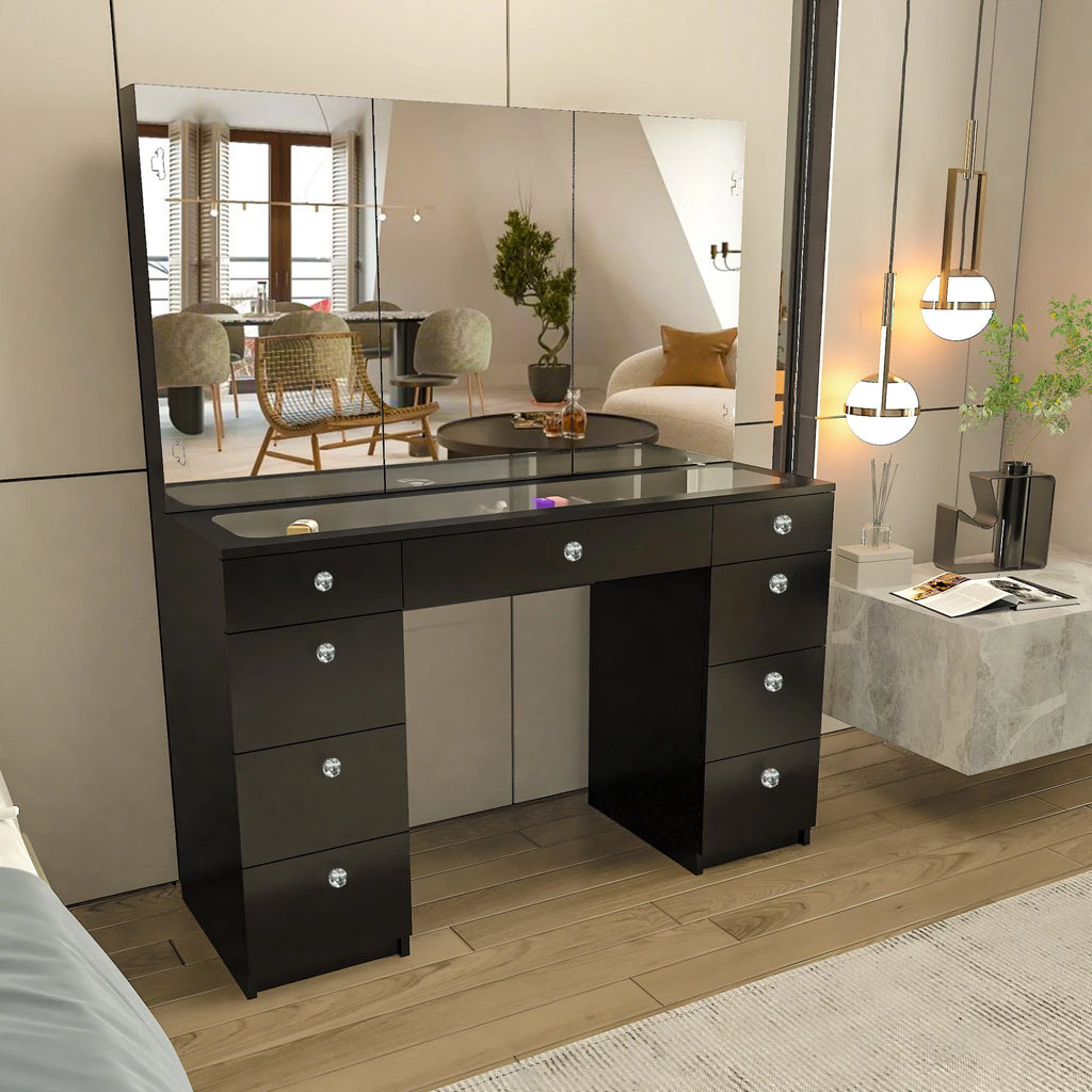 Black Painted Vanity Table with Crystal Knobs L1294