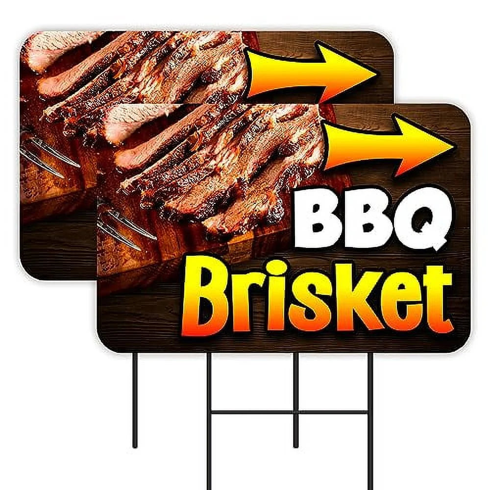 BBQ Brisket 2 Pack Yard Signs 16" x 24" Double-Sided Metal Stakes W62991