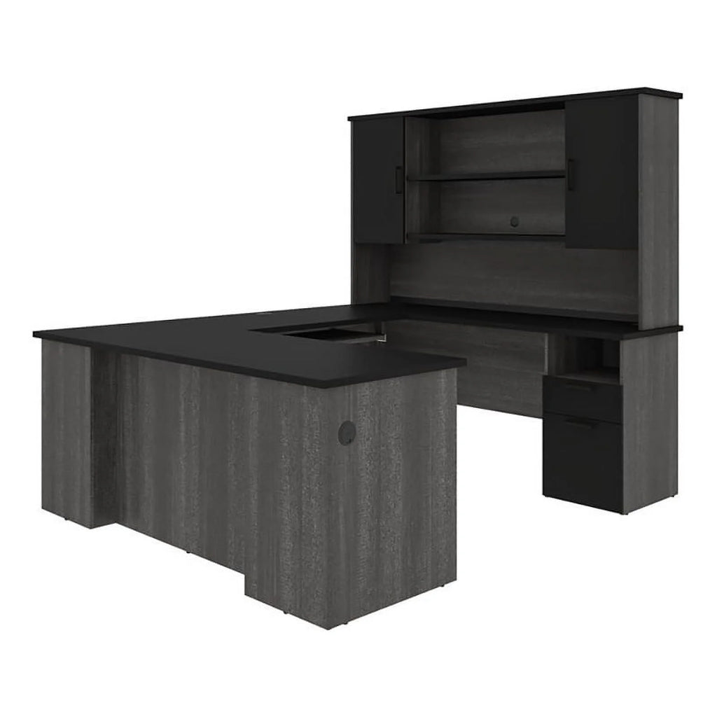 Black Bark Gray U Shaped Wood Computer Desk L446612